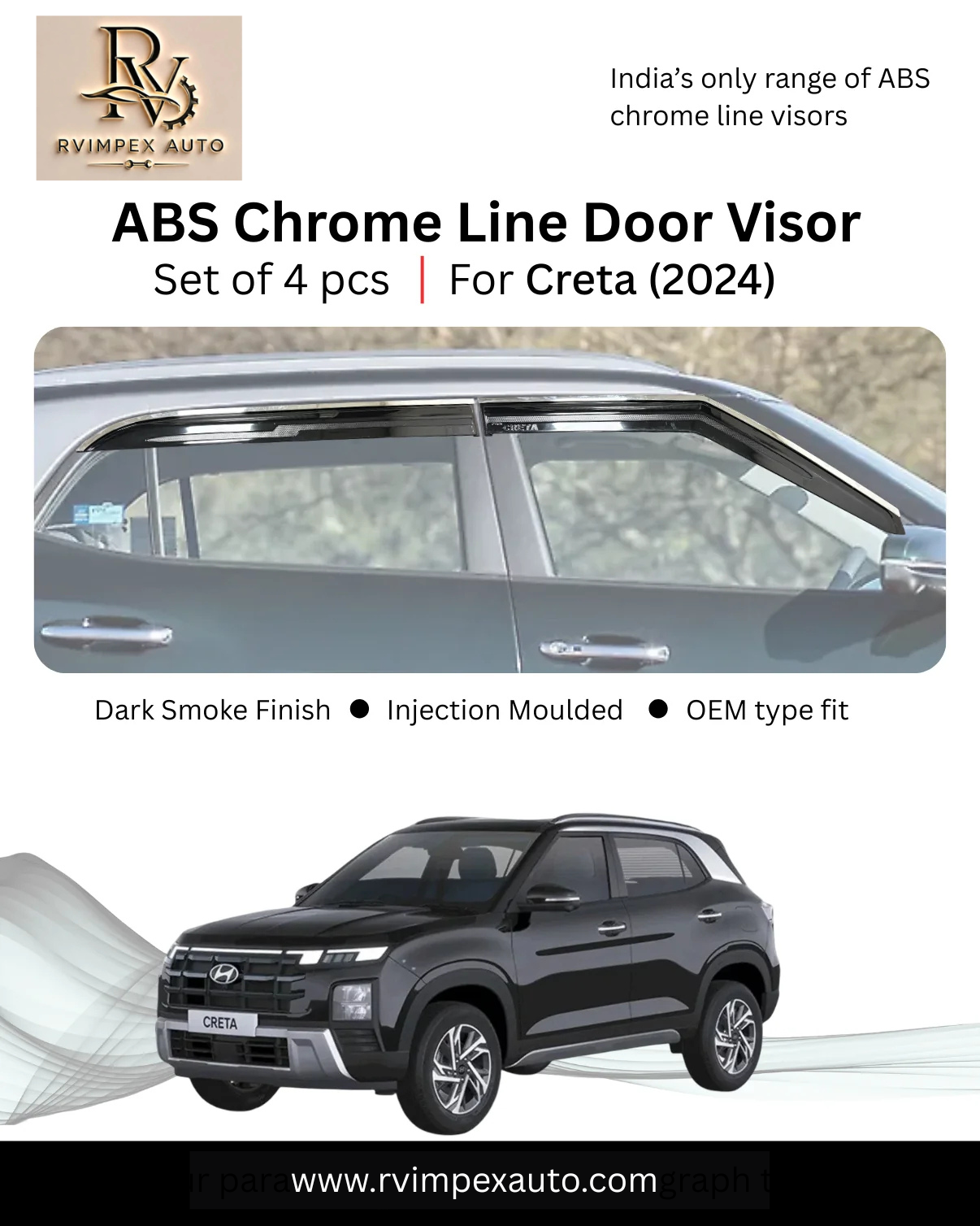 ABS Chrome Line Door Visor for Hyundai Creta (2020 onwards) | set of 4 pcs